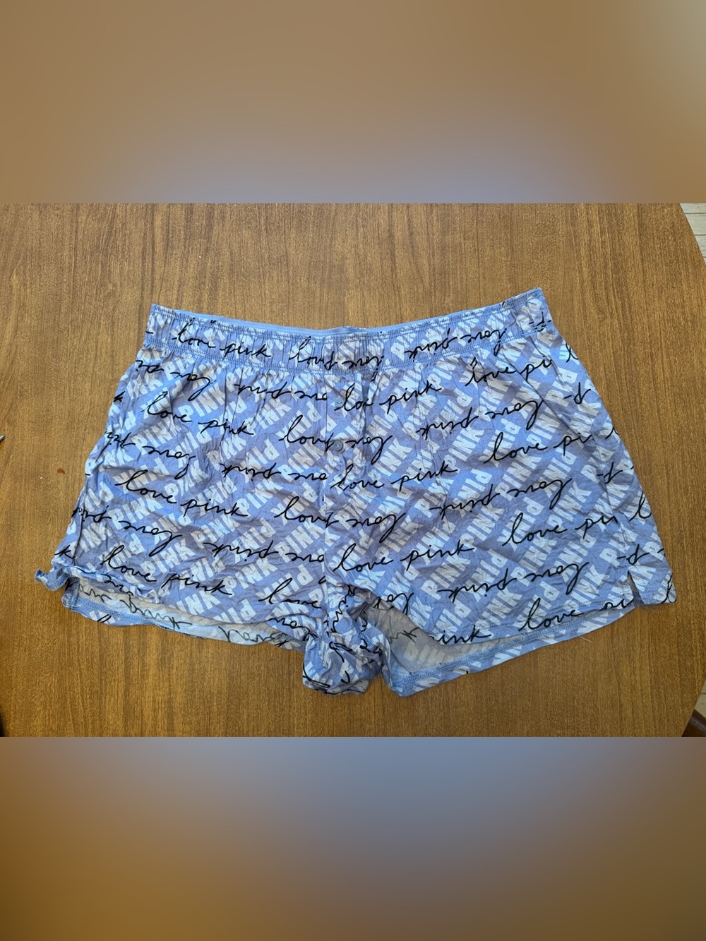 PINK Victoria's Secret Blue and White Script Sleep Shorts